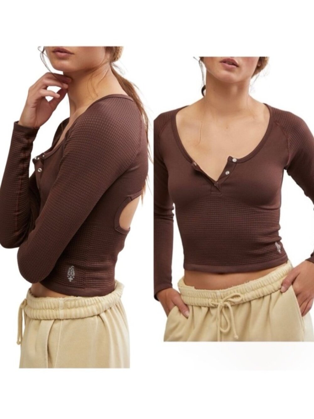 Free People Movement Bail Out Long Sleeve Layer XS Small Brown Open Back Workout